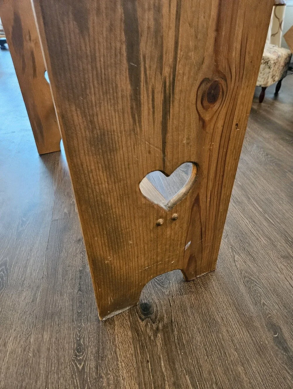 Large Vintage Wooden Quilt Rack Stand w/ Heart Cutouts Solid Pine Amish Made EUC
